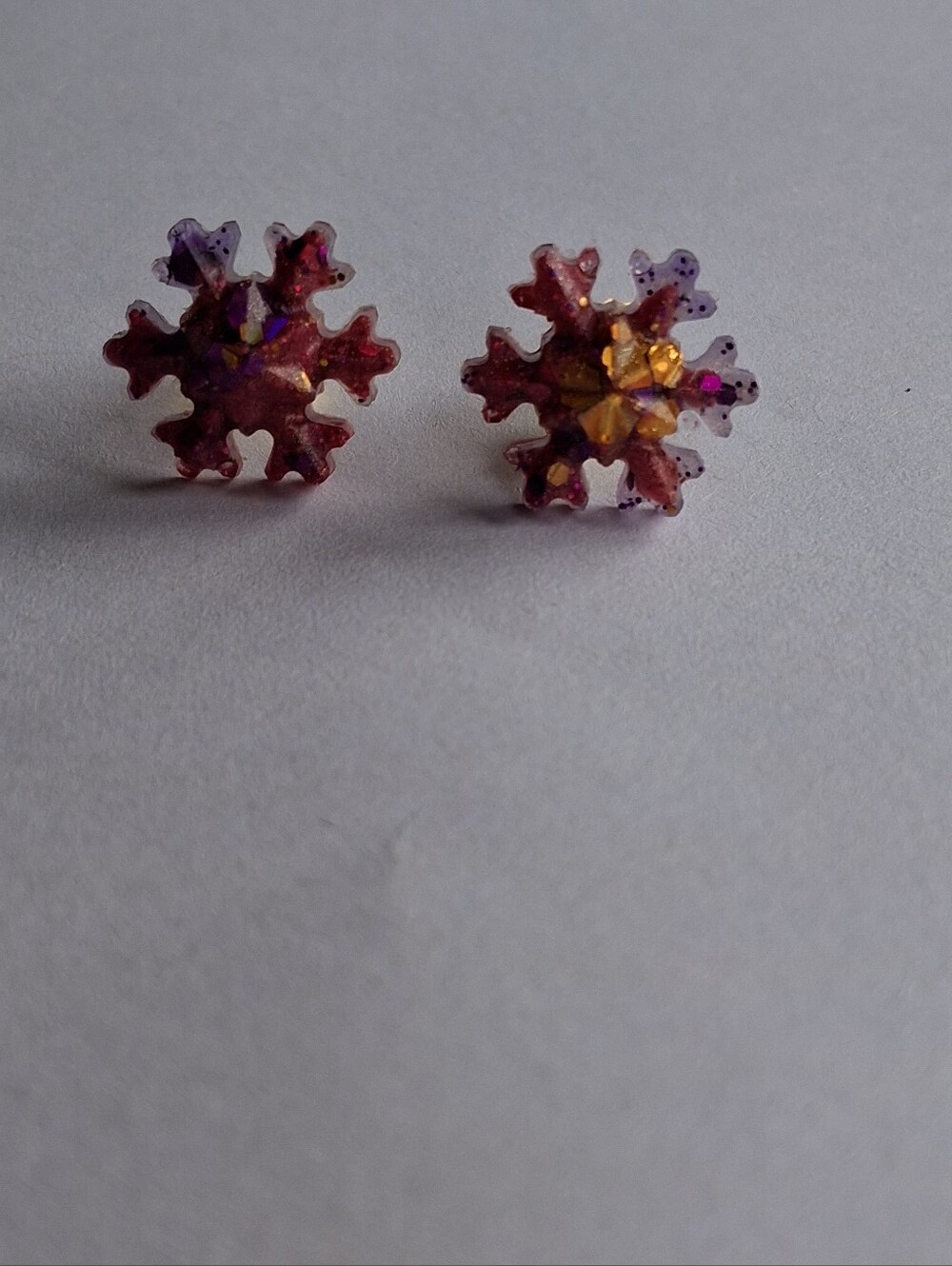 Hand Crafted Purple and Gold Snowflake Stud Earrings - Women Jewelry